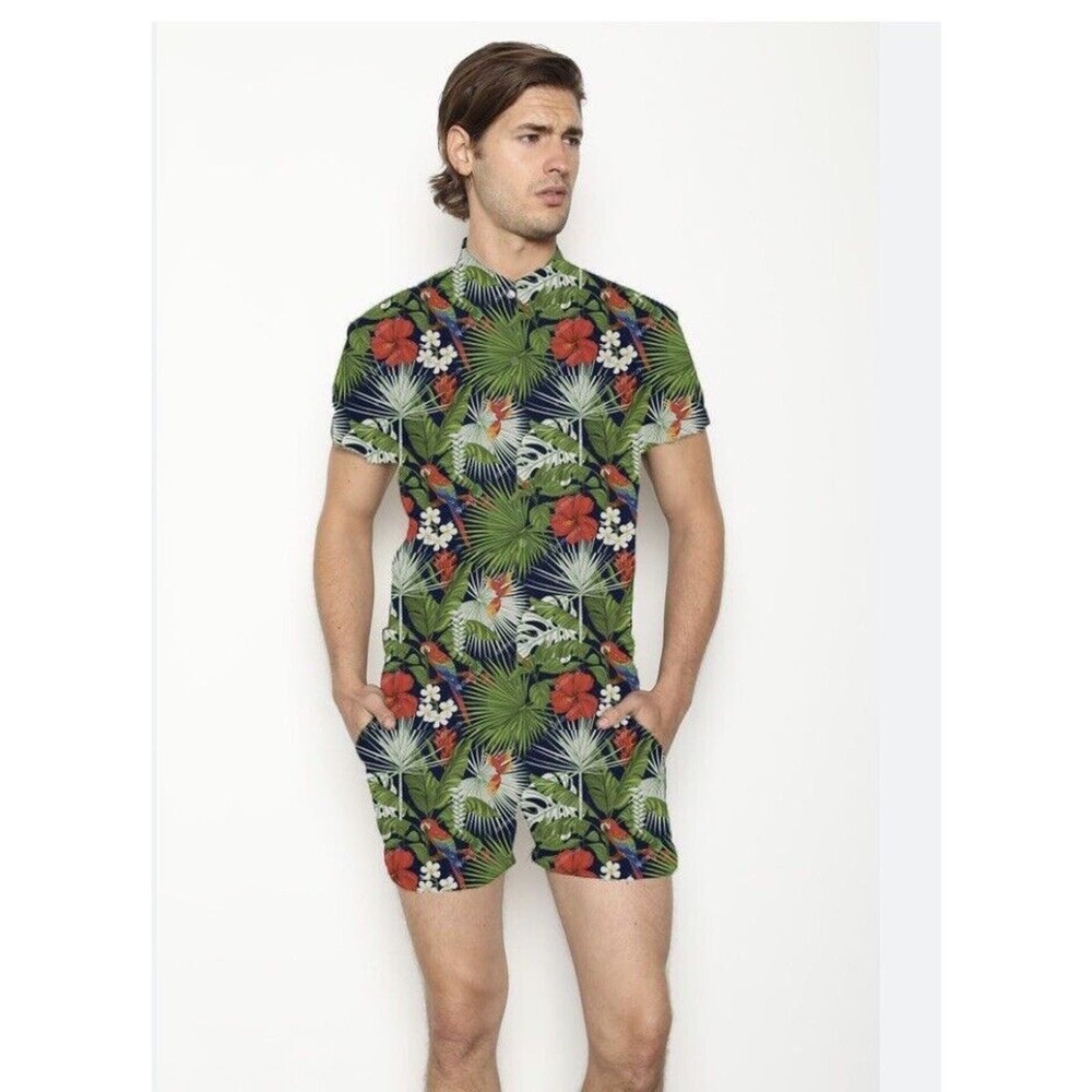 ROMPER JACK Men’s NWT Multicolor Tropical Romper With Pockets Size XL.